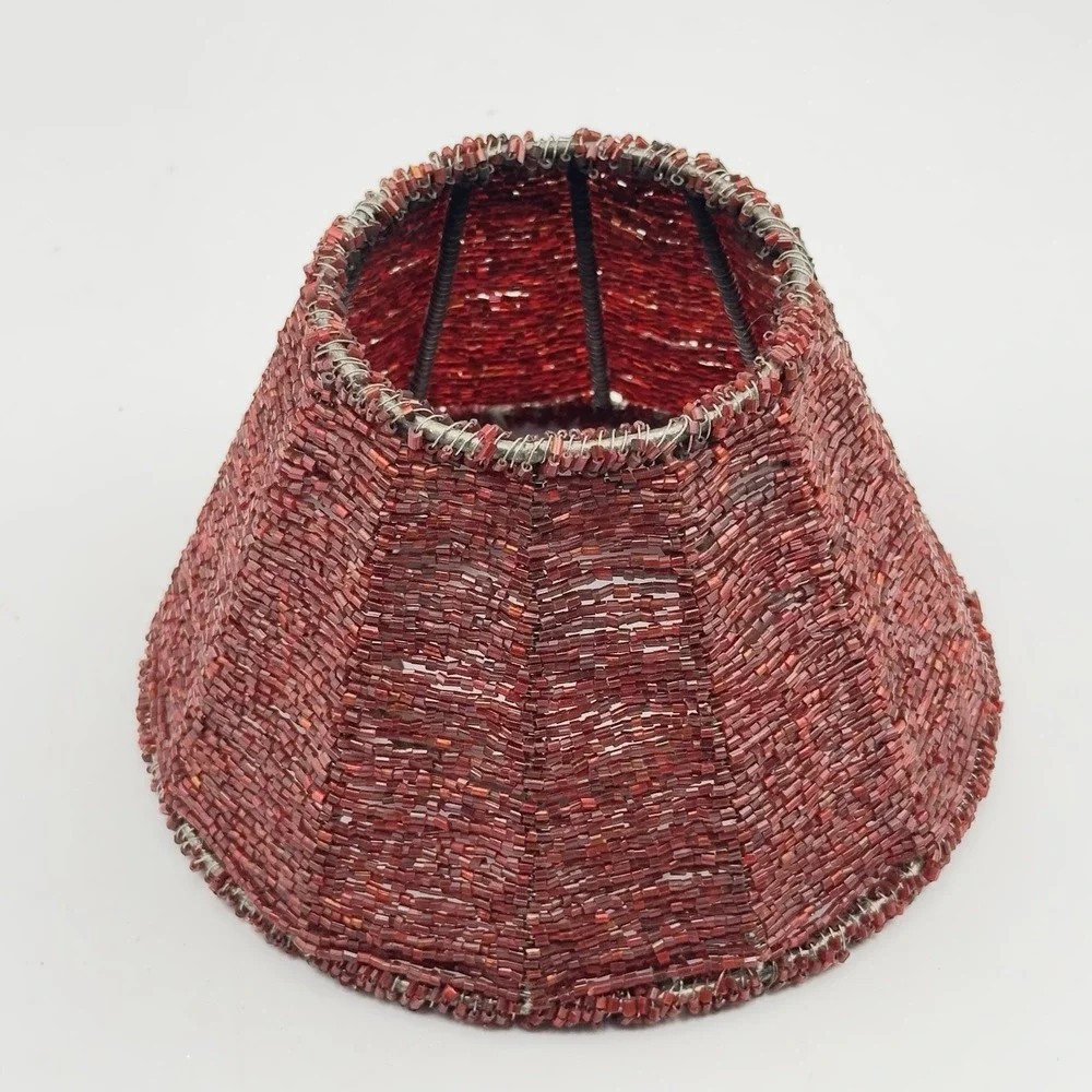 Beaded Mini Lamp‎ Shades  Candle Shades Country Rustic Red Burgandy Boho Retro